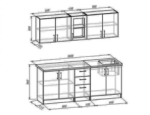 Купити онлайн: Збірна модульна кухня серія Комфорт довжина 2 метри із стільницею