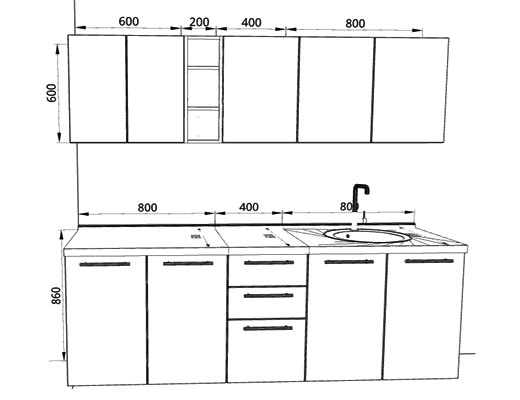 Купити онлайн: Модульна Кухня Збірна, Стиль Комфорт, довжина 2,0 м Біла зі стільницею