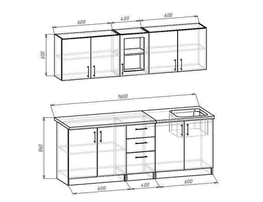 Купити онлайн: Кухня Комфорт довжина 1,6 метри, колір Дуб темний гладкий із стільницею