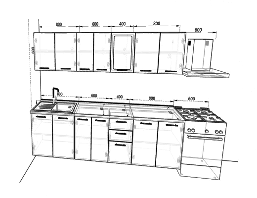 Купити онлайн: Готова модульна кухня класична довжина 2,6 м, біла корпус зі стільницею