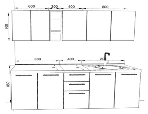 Купити онлайн: Кухня модульна збірна готова Комфорт, довжина 2,0 метри, зі стільницею