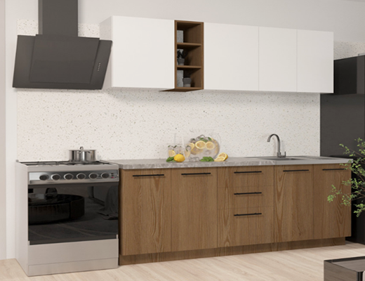 Зробити замовлення: Кухня пряма модульна, 1,6 м, колір Дуб темний / білий, стільниця у комплекті