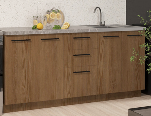 Інтернет Магазин Готові Кухні Ціна Знижка 20%: Кухня пряма модульна, 1,6 м, колір Дуб темний / білий, стільниця у комплекті