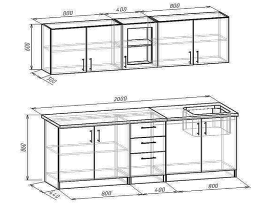 Купити онлайн: Кухня пряма модульний набір 2,0 м колір - Дуб Родос темний гладкий із стільницею