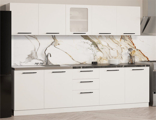 Зробити замовлення: Кухня модульна біла довжина 2,0 метри, стільниця гладка, серія - Платиновий чорний