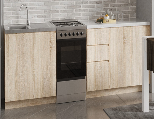 Купити онлайн: Кухня модульна недорого, 2,0 метри зі стільницею без ручок, колір Дуб Сонома - Білий