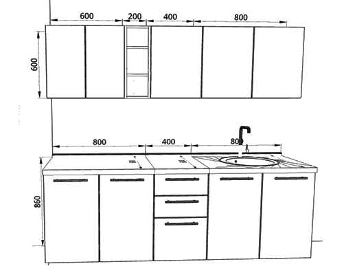 Купити онлайн: Кухня пряма модульна, довжина 2,0 м, колір Дуб Сонома / Білий зі стільницею