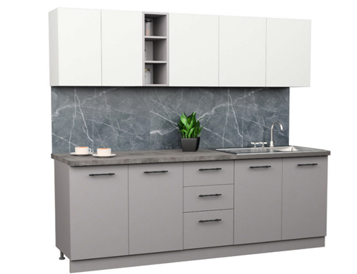 Зробити замовлення: Кухня пряма, Комфорт, довжина 2,0 метри сіро-біла зі стільницею