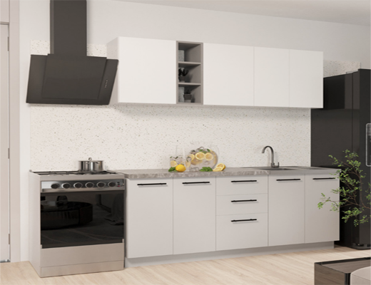 Зробити замовлення: Кухня пряма, модульна, Комфорт, довжина 1.6 метри Сіро-Біла зі стільницею