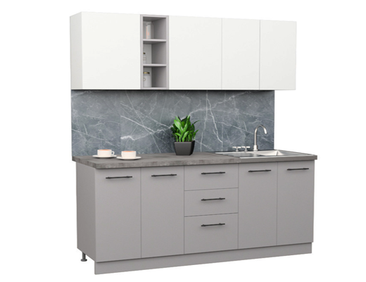 Магазин Склад Купити Онлайн: Кухня пряма, модульна, Комфорт, довжина 1.6 метри Сіро-Біла зі стільницею