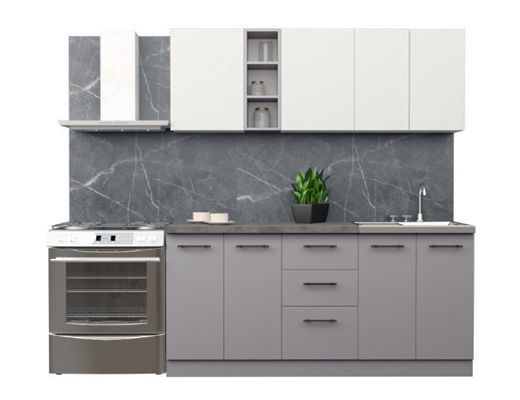 Інтернет Магазин Готові Кухні Ціна Знижка 20%: Кухня пряма, модульна, Комфорт, довжина 1.6 метри Сіро-Біла зі стільницею