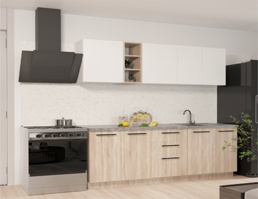 Зробити замовлення: Кухня пряма, модульна, довжина 1,6 метри, колір Дуб Сонома-Білий зі стільницею