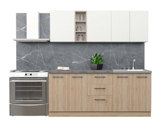 Магазин Склад Купити Онлайн: Кухня пряма, модульна, довжина 1,6 метри, колір Дуб Сонома-Білий зі стільницею