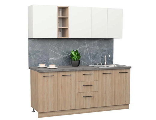 Інтернет Магазин Готові Кухні Ціна Знижка 20%: Кухня пряма, модульна, довжина 1,6 метри, колір Дуб Сонома-Білий зі стільницею