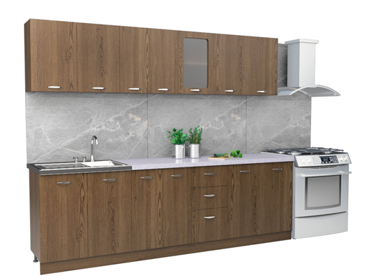 Магазин Склад Купити Онлайн: Кухня пряма модульна, 2,6 метри, колір Дуб Родос темний зі стільницею