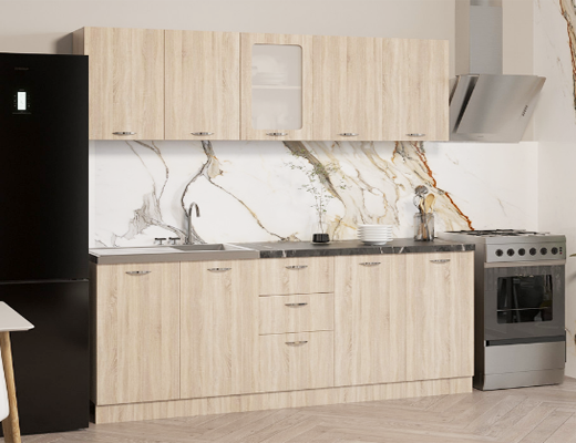 Зробити замовлення: Кухня пряма модульна, довжина 1,6 метри, колір Дуб Сонома із стільницею