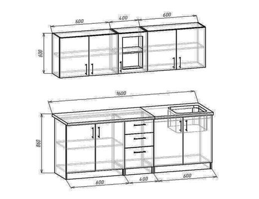 Інтернет Магазин Готові Кухні Ціна Знижка 20%: Кухня пряма модульна, довжина 1,6 метри, колір Дуб Сонома із стільницею