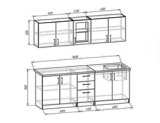 Купити онлайн: Кухня класична, пряма модульна, довжина 1,6 метри, колір Білий із стільницею