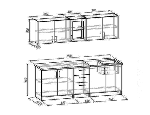 Інтернет Магазин Готові Кухні Ціна Знижка 20%: Кухня класична пряма, довжина 2,0 метри, колір Дуб Сонома із стільницею