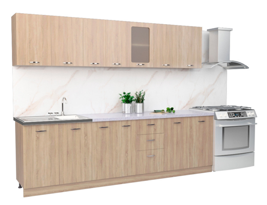 Магазин Склад Купити Онлайн: Класична модульна кухня пряма, довжина 2,6 метри, колір Дуб Сонома із стільницею